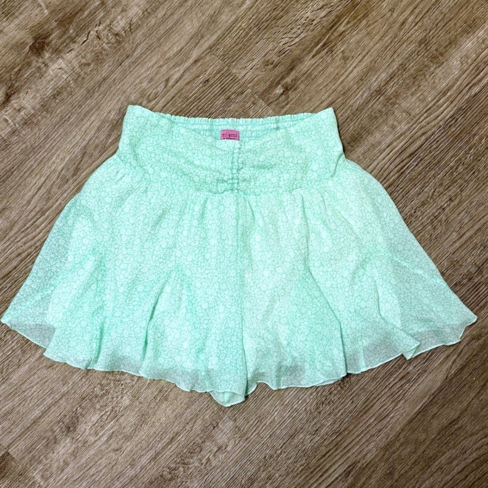 Mi Ami for Francesca's Mint Green Floral Smocked High Waist Ruffle Skort Womens